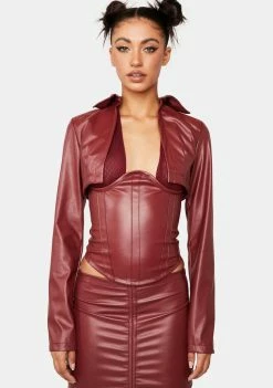 Plugged NYC Red Yem Cropped Coat Outerwear