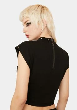 Lost Queen Tops Black Lace Up Top