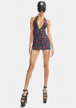 Candy Shop Lingerie Dresses Cherry Print Halter Dress