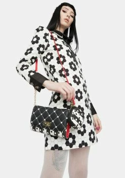 Betsey Johnson Black Quilted PVC Dome Crossbody Bag