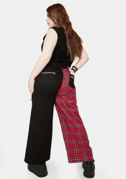 Lost Queen Plus Red Two Tone Plaid Pants Bottoms