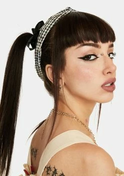 Lost Queen Blue Picnic Gingham Headband Hair Accessories