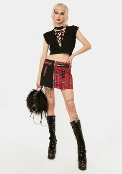 Lost Queen Tops Black Lace Up Top