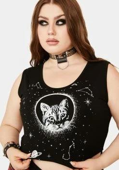 Lost Queen Plus Space Cat Tank Tops