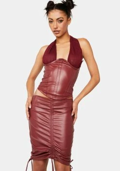 Plugged NYC Red Yem Ruched Skirt
