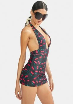 Candy Shop Lingerie Dresses Cherry Print Halter Dress