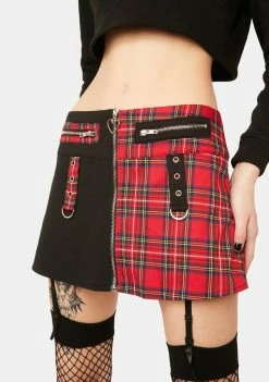 Lost Queen Plaid Skirt With Zipper And Pockets Mini Skirt
