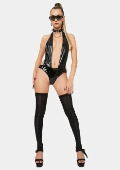 Candy Shop Lingerie Patent Faux Leather Halterneck Thong Teddy