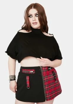 Lost Queen Plus Plaid Skirt With Zipper And Pockets Bottoms