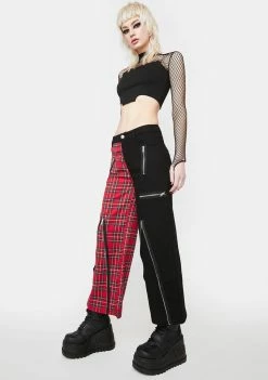 Lost Queen Red Two Tone Plaid Pants