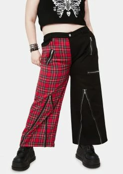 Lost Queen Plus Red Two Tone Plaid Pants Bottoms