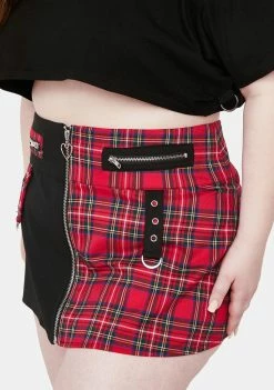 Lost Queen Plus Plaid Skirt With Zipper And Pockets Bottoms