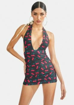Candy Shop Lingerie Dresses Cherry Print Halter Dress