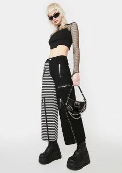 Lost Queen Wide Leg Pants Two Tone Striped Pants