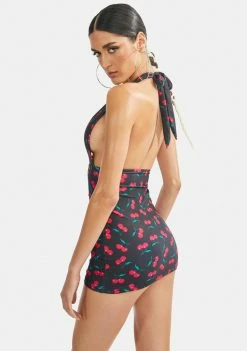 Candy Shop Lingerie Dresses Cherry Print Halter Dress