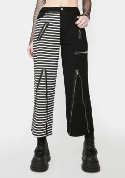 Lost Queen Wide Leg Pants Two Tone Striped Pants