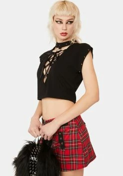 Lost Queen Tops Black Lace Up Top