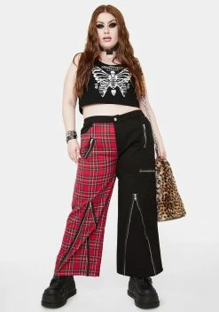 Lost Queen Plus Red Two Tone Plaid Pants Bottoms